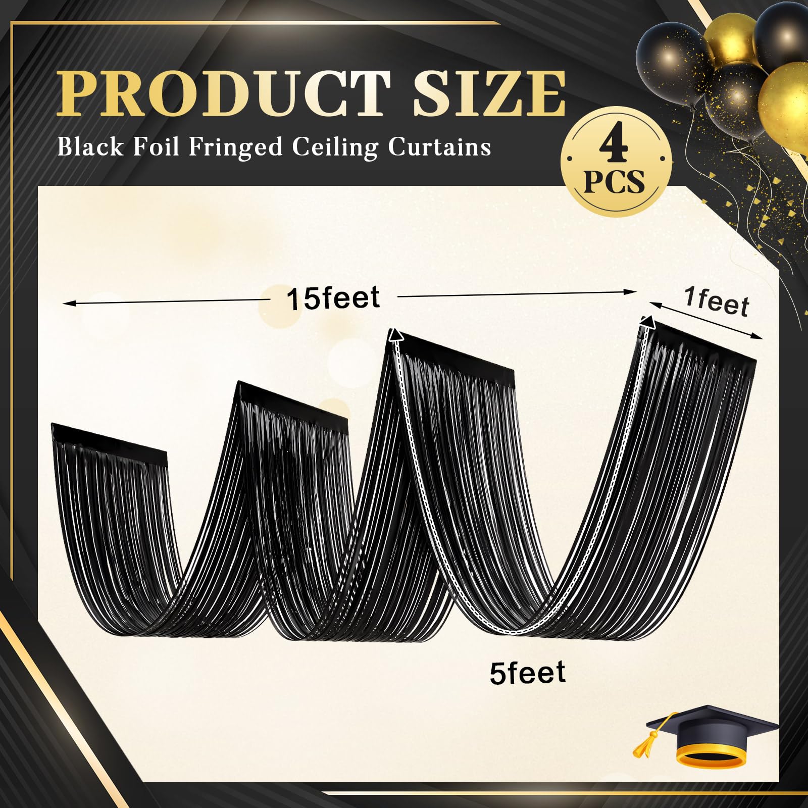 4 PCS Black Tinsel Fringe Ceil - Tinsel Garland Decoration recension och pris