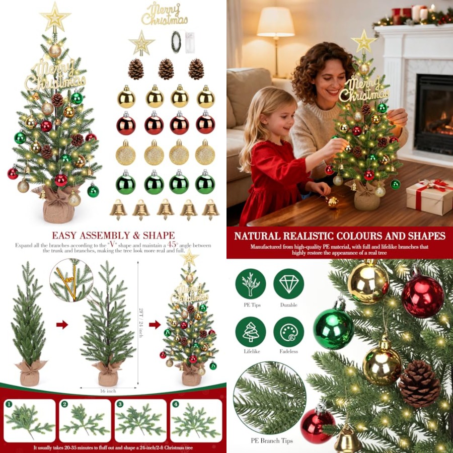 2FT Mini Christmas Tree, Table - Christmas Tree Artificial recension och pris